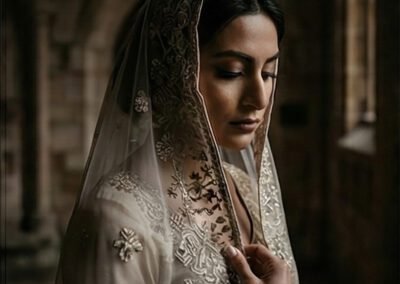 Luxury wedding dress detail shot in South Florida studio.
