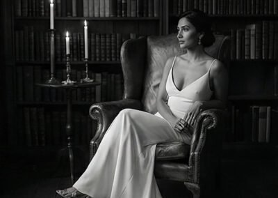 Black and white editorial bridal portrait Miami Florida.